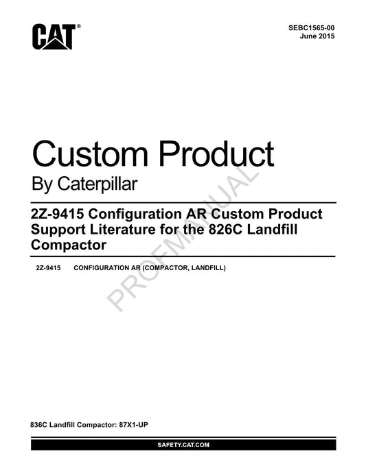 Caterpillar 2Z 9415 Configuration 826C Landfill Compactor Parts Catalog Manual