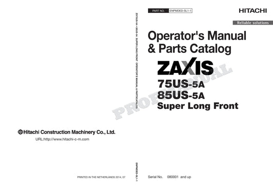 HITACHI ZX75US-5A ZX85US-5A Super Long Front Excavator Parts Catalog Manual