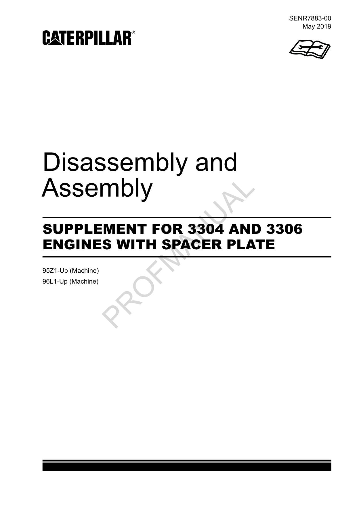 Caterpillar SUPPLEMENT 3304 3306 Engine SPACER PLATE Disassembly Assembly Manual