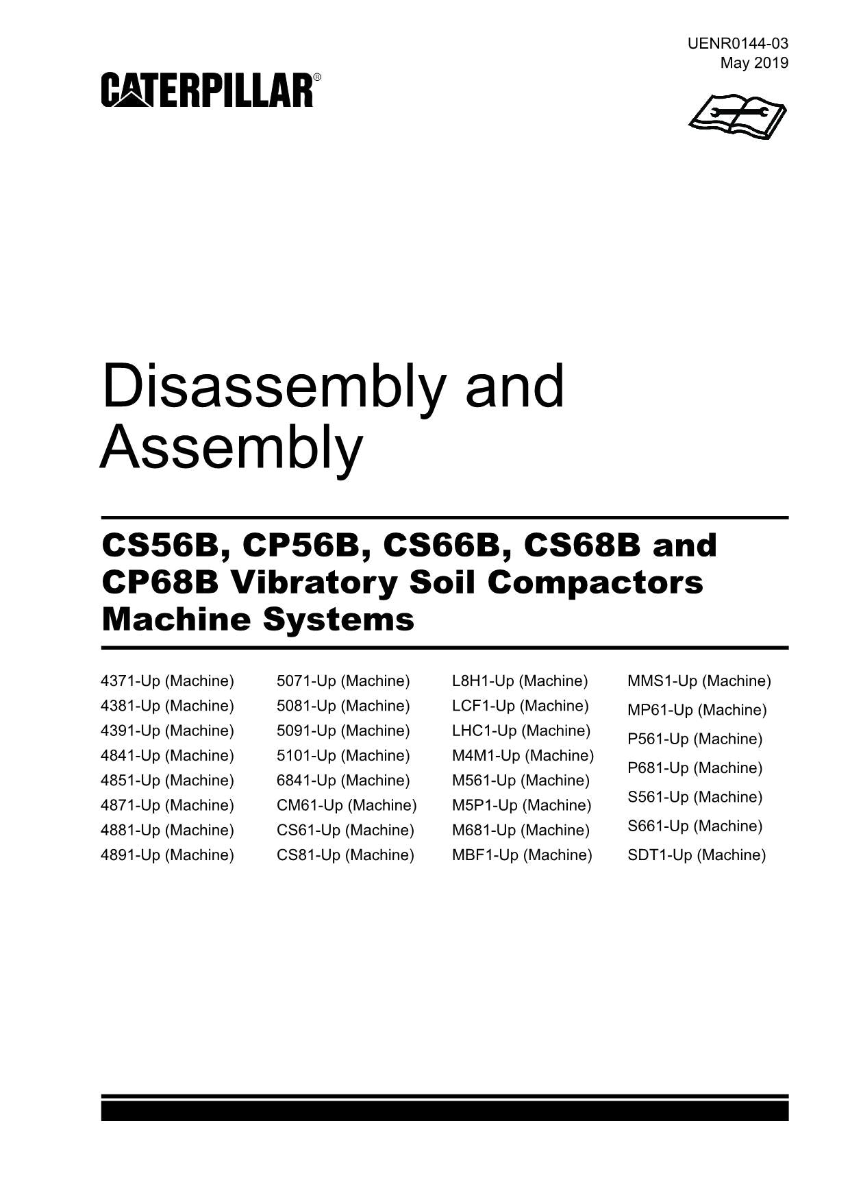 Caterpillar Cat CS68B CP68B Compactor Disassembly Assembly Service Manual