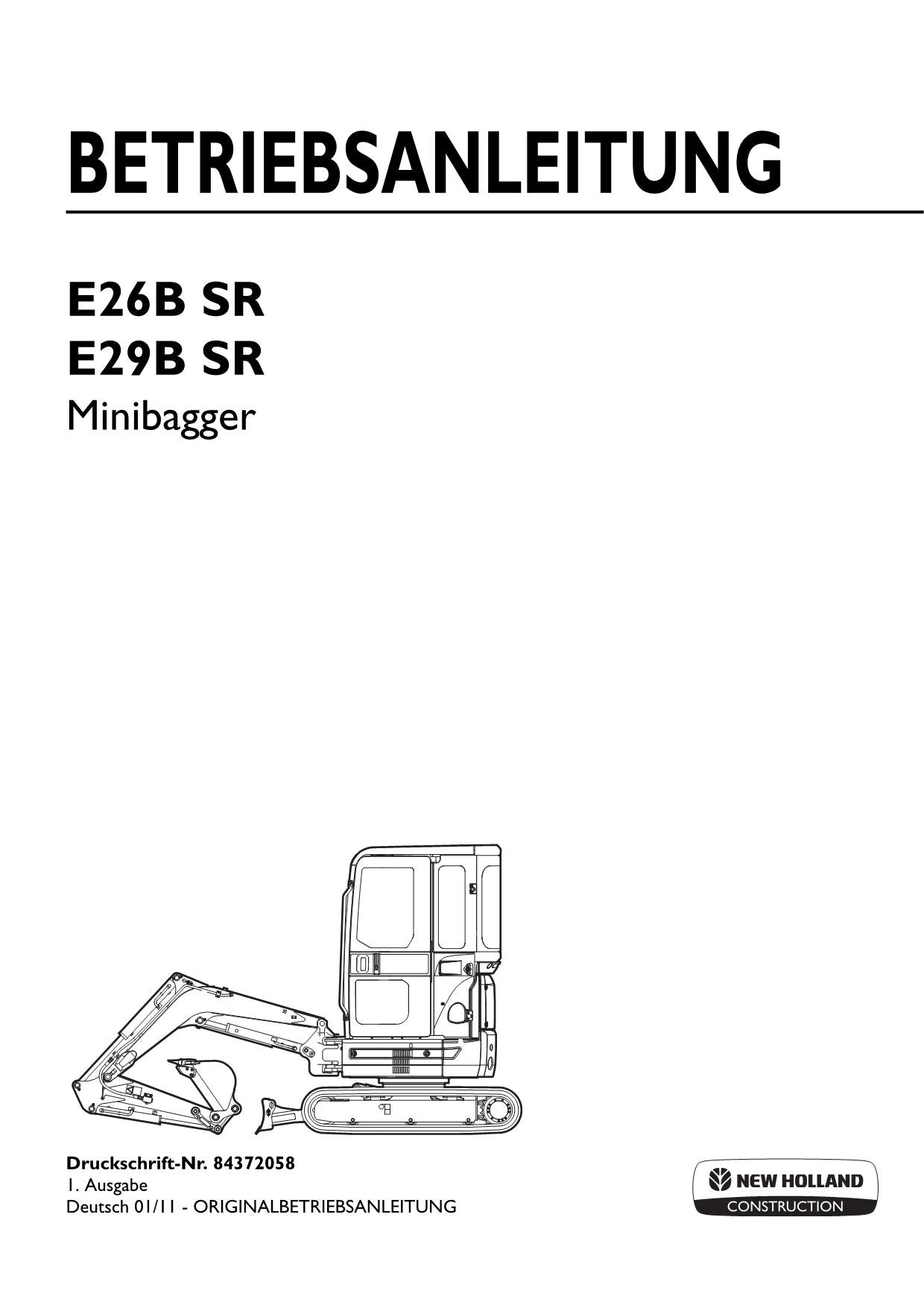 New Holland E26B SR E29B SR Bagger Betriebsanleitung