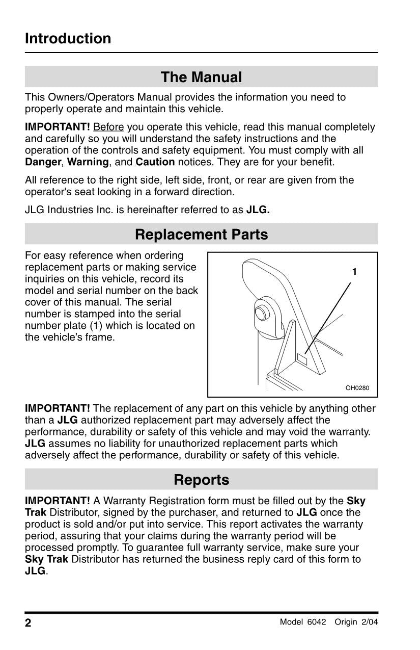 SKYTRAK 6042 Telehandler Maintenance Operation Operators Manual 3126022