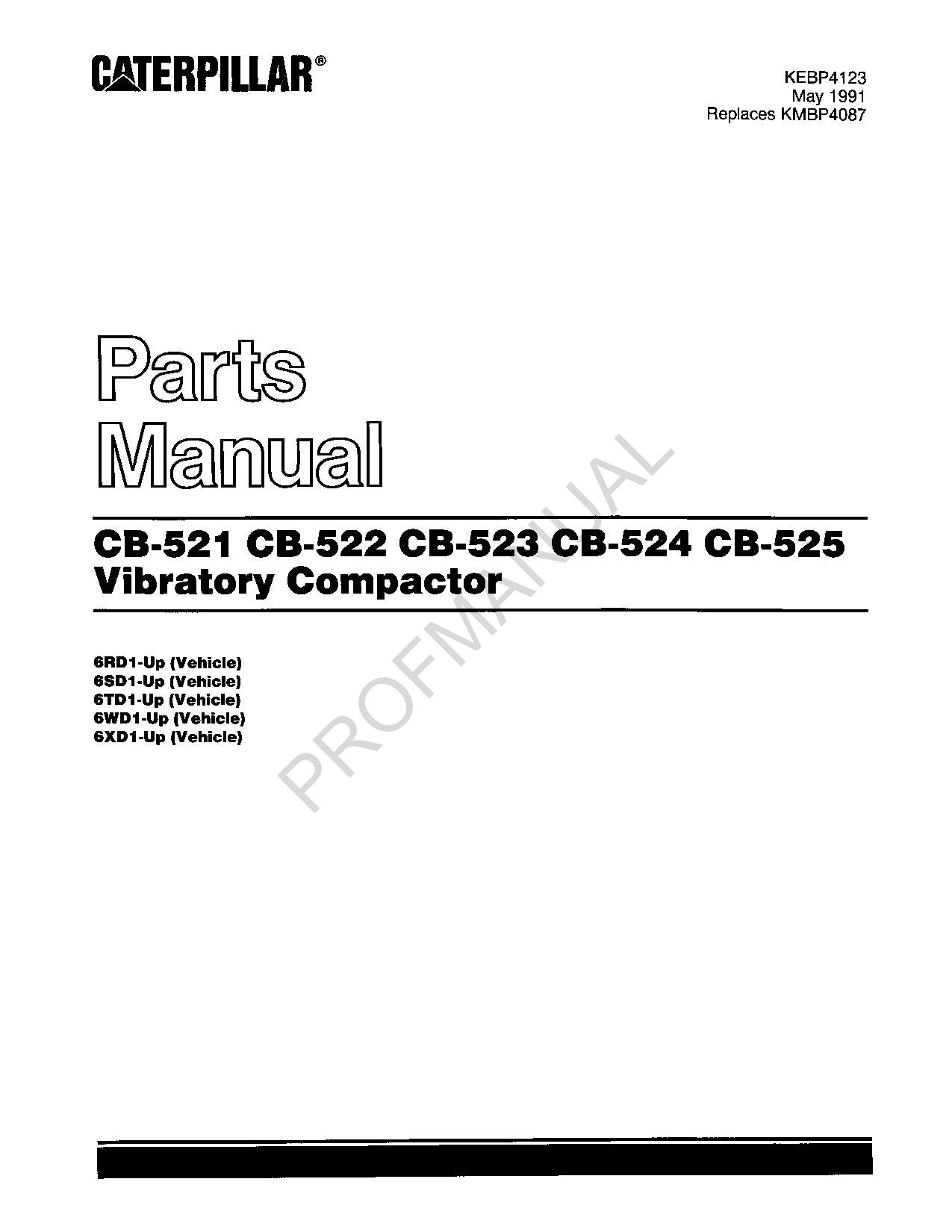 Caterpillar CB 521 CB 522 CB 523 CB 524 CB 525 Compactor Parts Catalog Manual