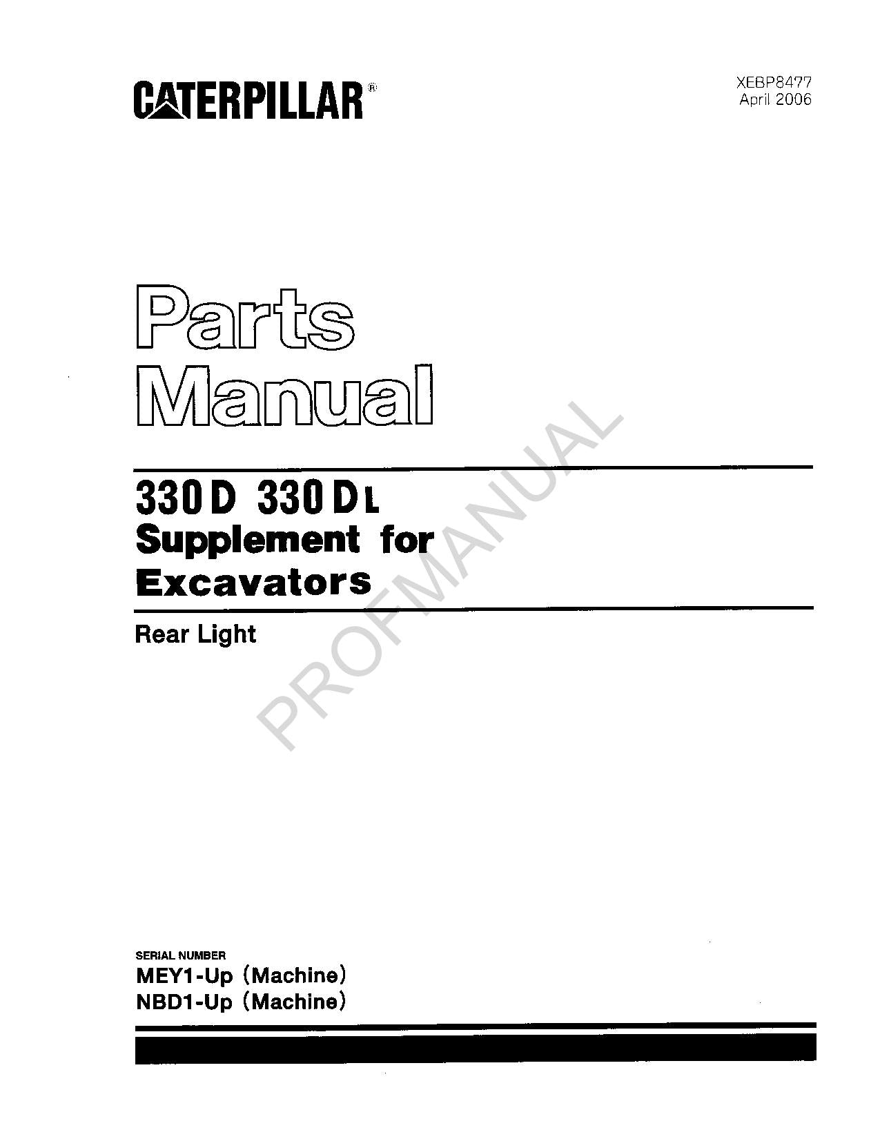 Caterpillar Cat 330D 330DL Excavator SUPPLEMENT Parts Catalog Manual