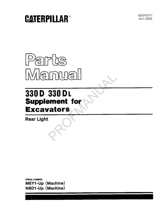 Caterpillar Cat 330D 330DL Excavator SUPPLEMENT Parts Catalog Manual