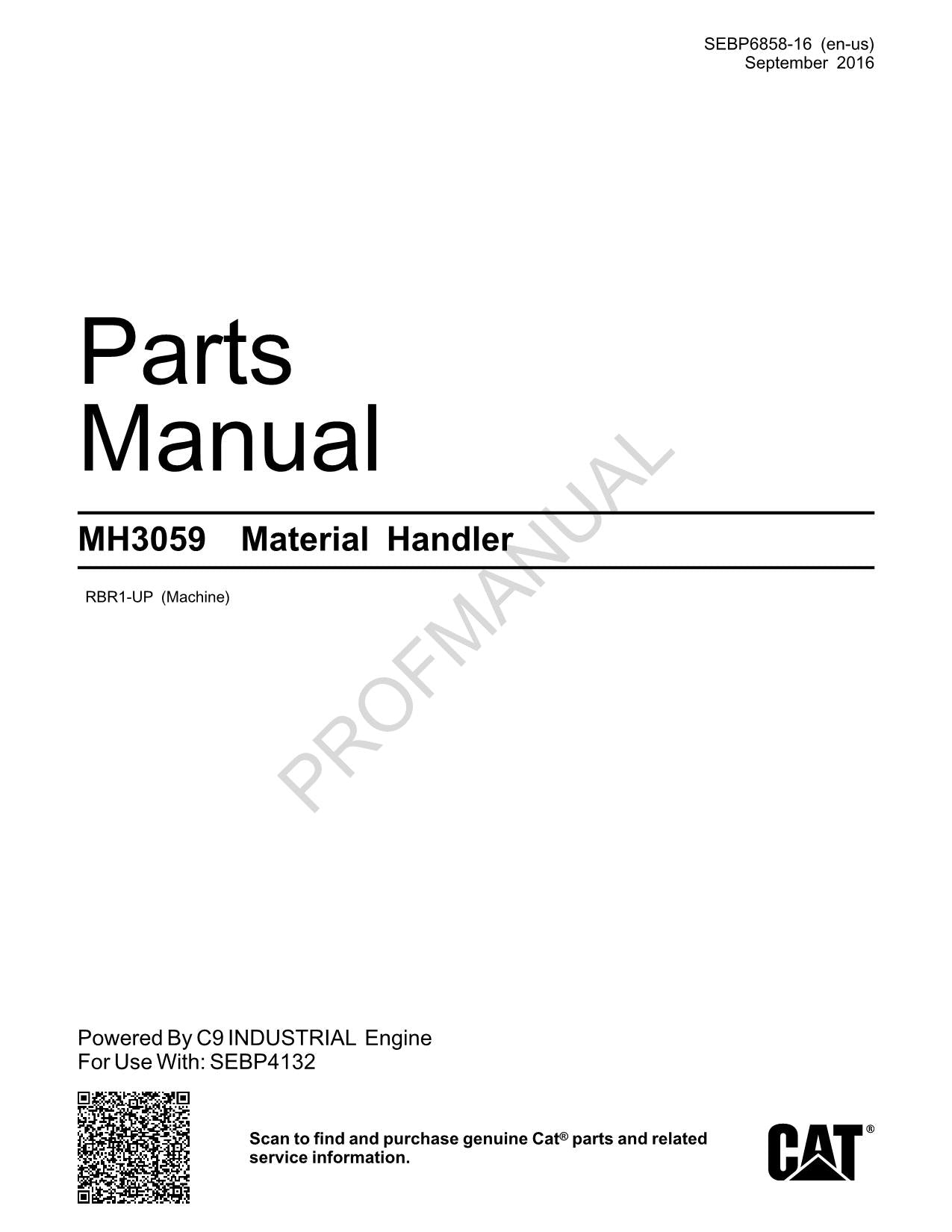 Manuel du catalogue des pièces détachées pour engins de manutention Caterpillar Cat Cat MH3059