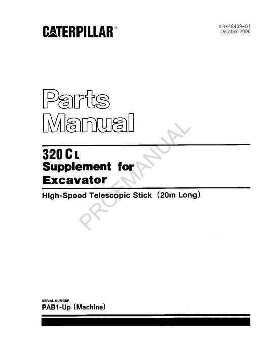 Caterpillar Cat 320C L Supplement Excavator Parts Catalog Manual