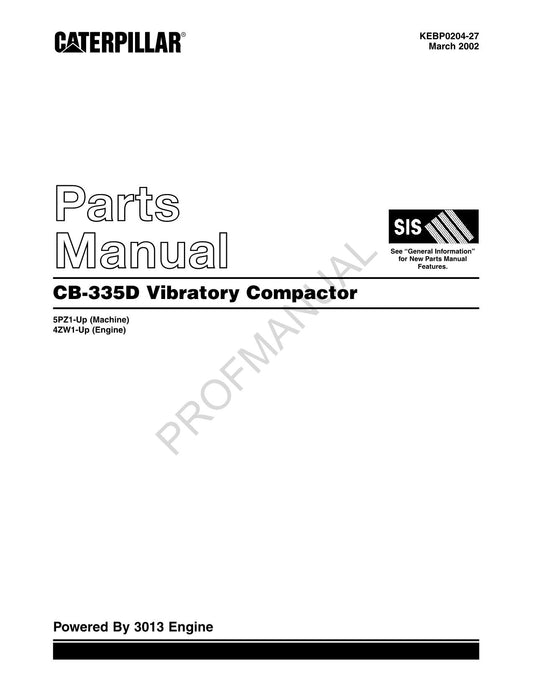 Caterpillar Cat CB 335D Vibratory Compactor Parts Catalog Manual KEBP0204