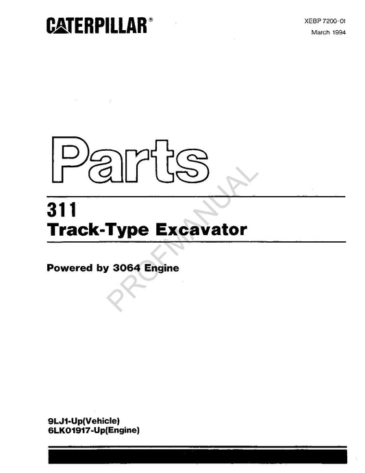 Manuel du catalogue des pièces détachées pour excavatrice à chenilles Caterpillar 311 9LJ1-Up 6LK01917-Up