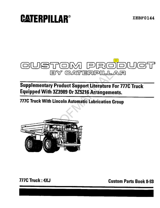 Caterpillar Cat 777C Lincoln Group Suppl Off Highway Truck Parts Catalog Manual