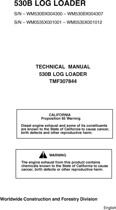 JOHN DEERE 530B 535 KNUCKLEBOOM LOADER SERVICE REPAIR MANUAL TMF307844