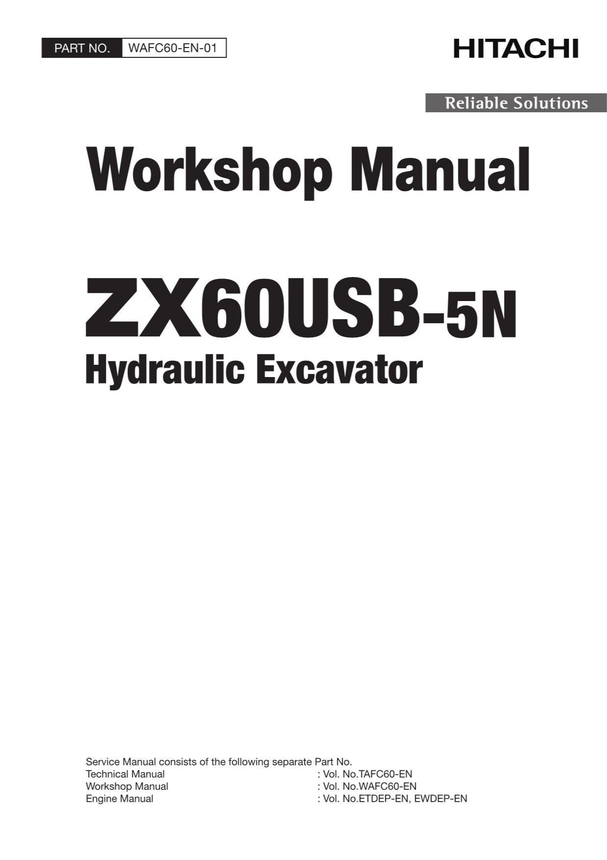 Hitachi ZX60USB-5N Excavator Workshop Service Repair manual WAFC60-EN-01