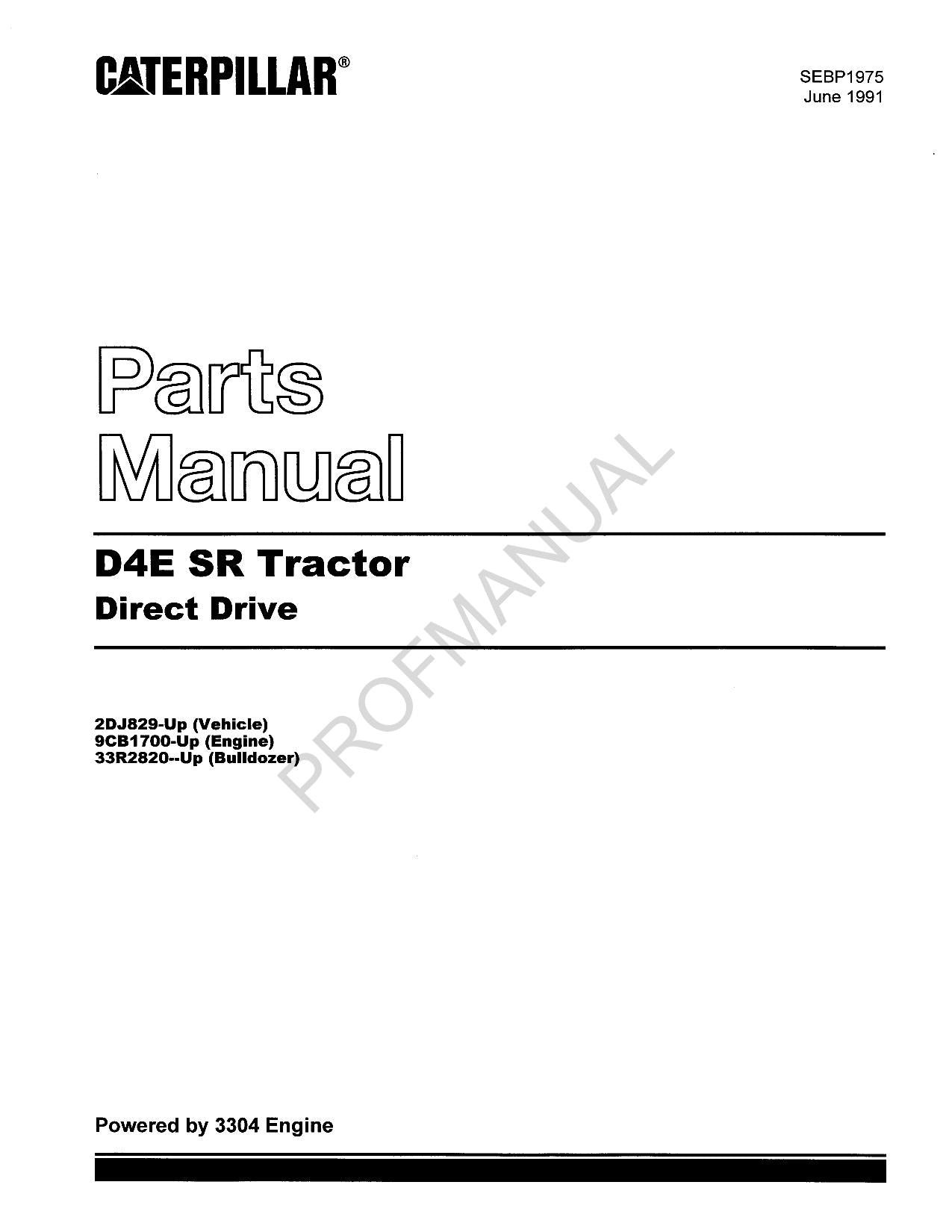 Catalogue de pièces détachées pour tracteur Caterpillar Cat D4E SR SEBP1975