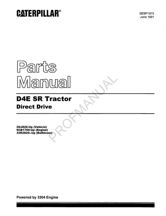 Catalogue de pièces détachées pour tracteur Caterpillar Cat D4E SR SEBP1975