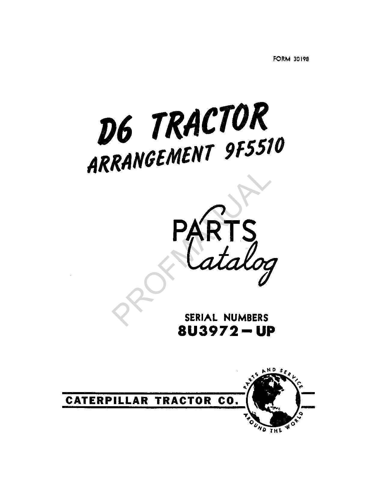 Caterpillar Cat D6 Tractor Arrangement 9F5510 Parts Catalog Manual ser 8U3972-Up