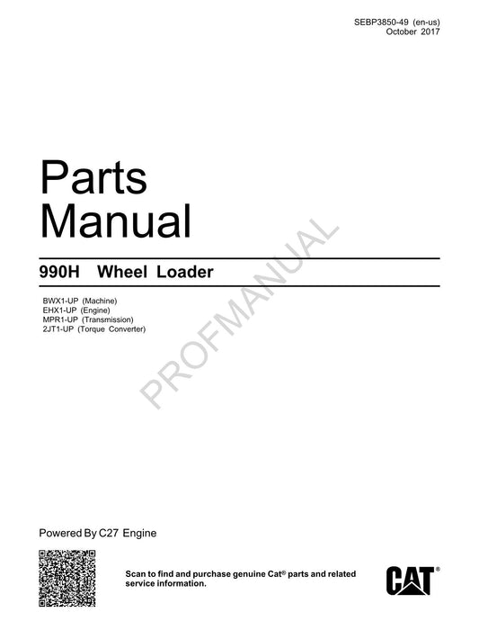 Caterpillar Cat 990H Wheel Loader Parts Catalog Manual SEBP3850