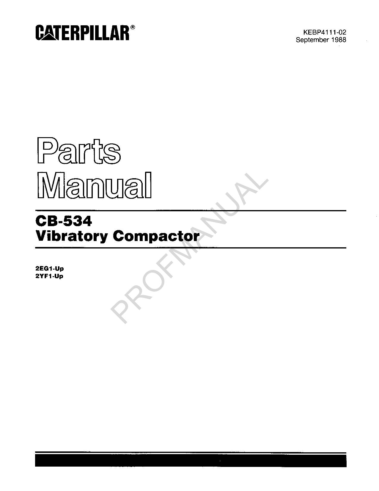 Caterpillar Cat CB 534 Vibratory Compactor Parts Catalog Manual