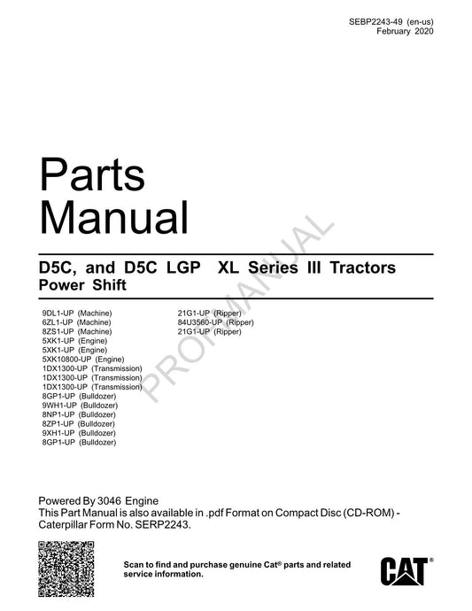 Catalogue de pièces détachées pour tracteur Caterpillar Cat D5C D5C Lgp XL série III