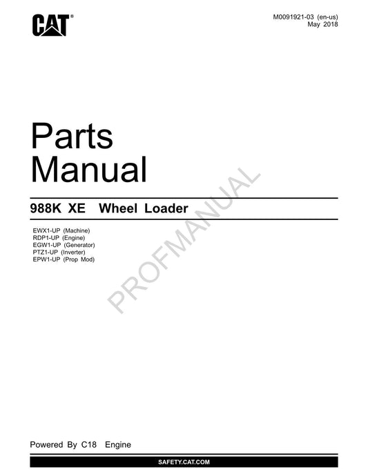 Caterpillar Cat 988K XE Wheel Loader Parts Catalog Manual M0091921