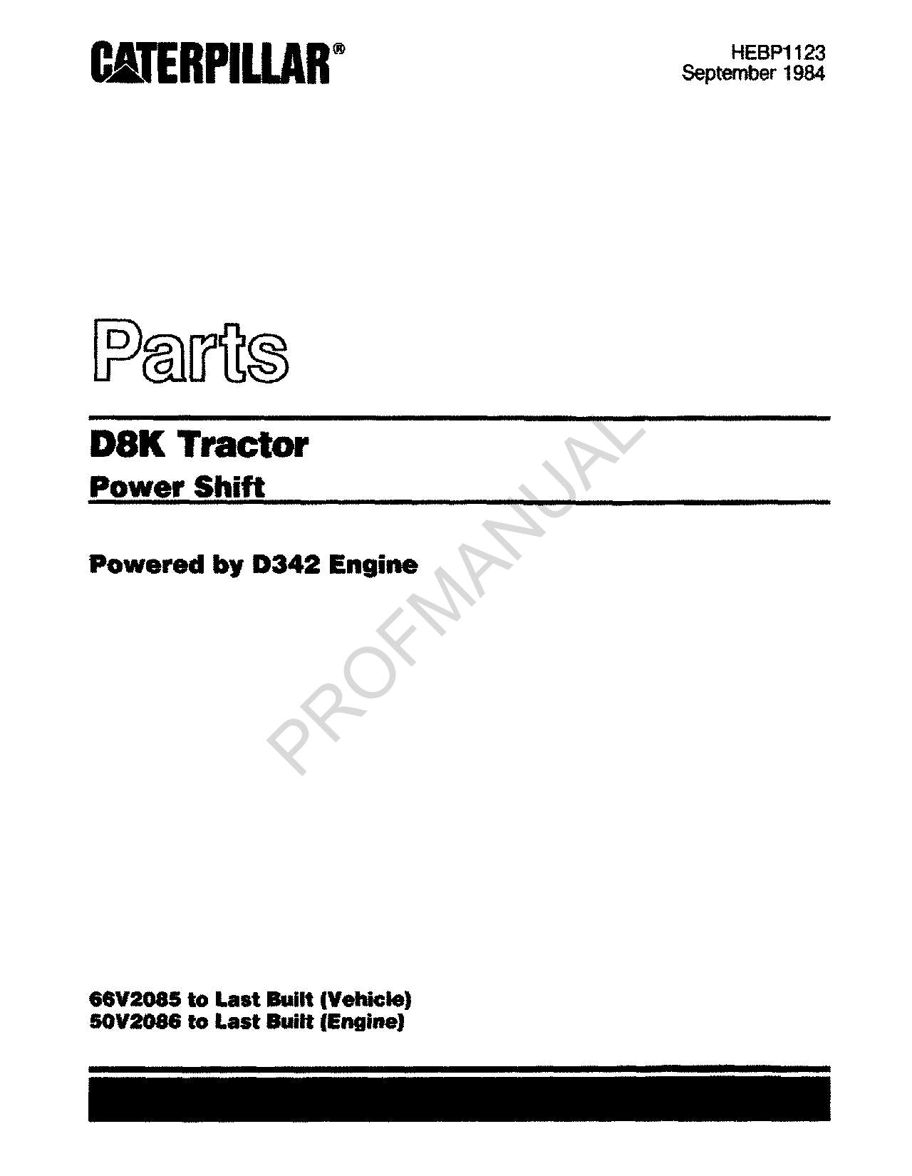 Caterpillar Cat D8K Tractor Power Shift Parts Catalog Manual HEBP1123