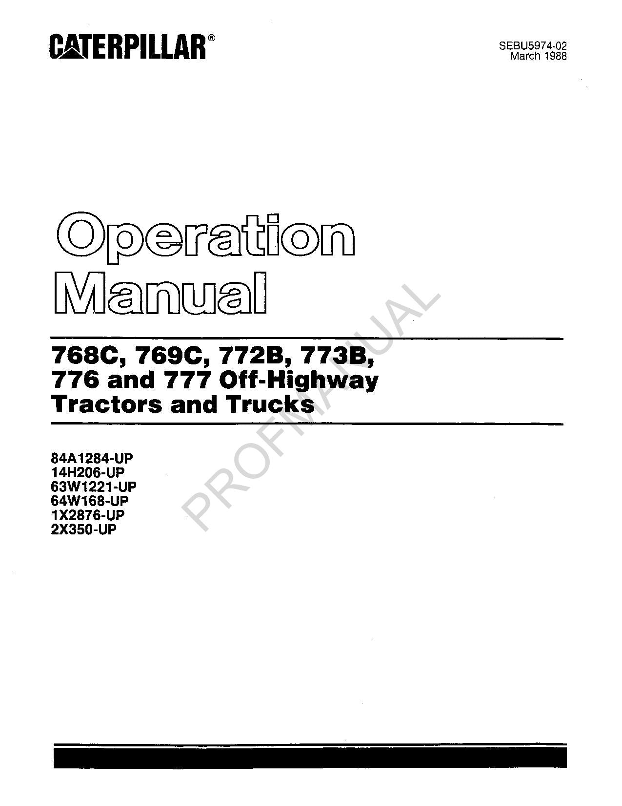 Caterpillar Cat 768C 769C 772B Off Highway Tractor Truck Operators Manual