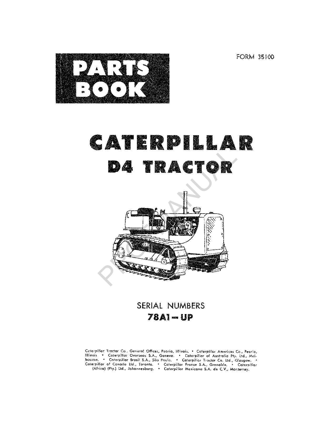 Caterpillar Cat D4 Tractor Parts Catalog Manual 00035100