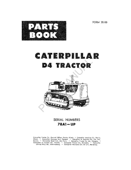 Caterpillar Cat D4 Tractor Parts Catalog Manual 00035100