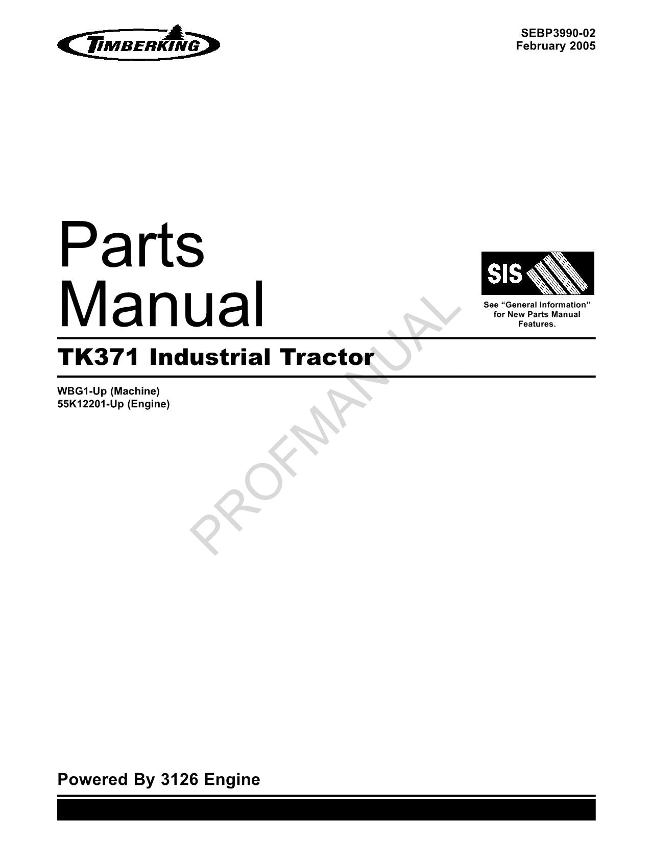 Caterpillar TK371 Industrial Loader Parts Catalog Manual