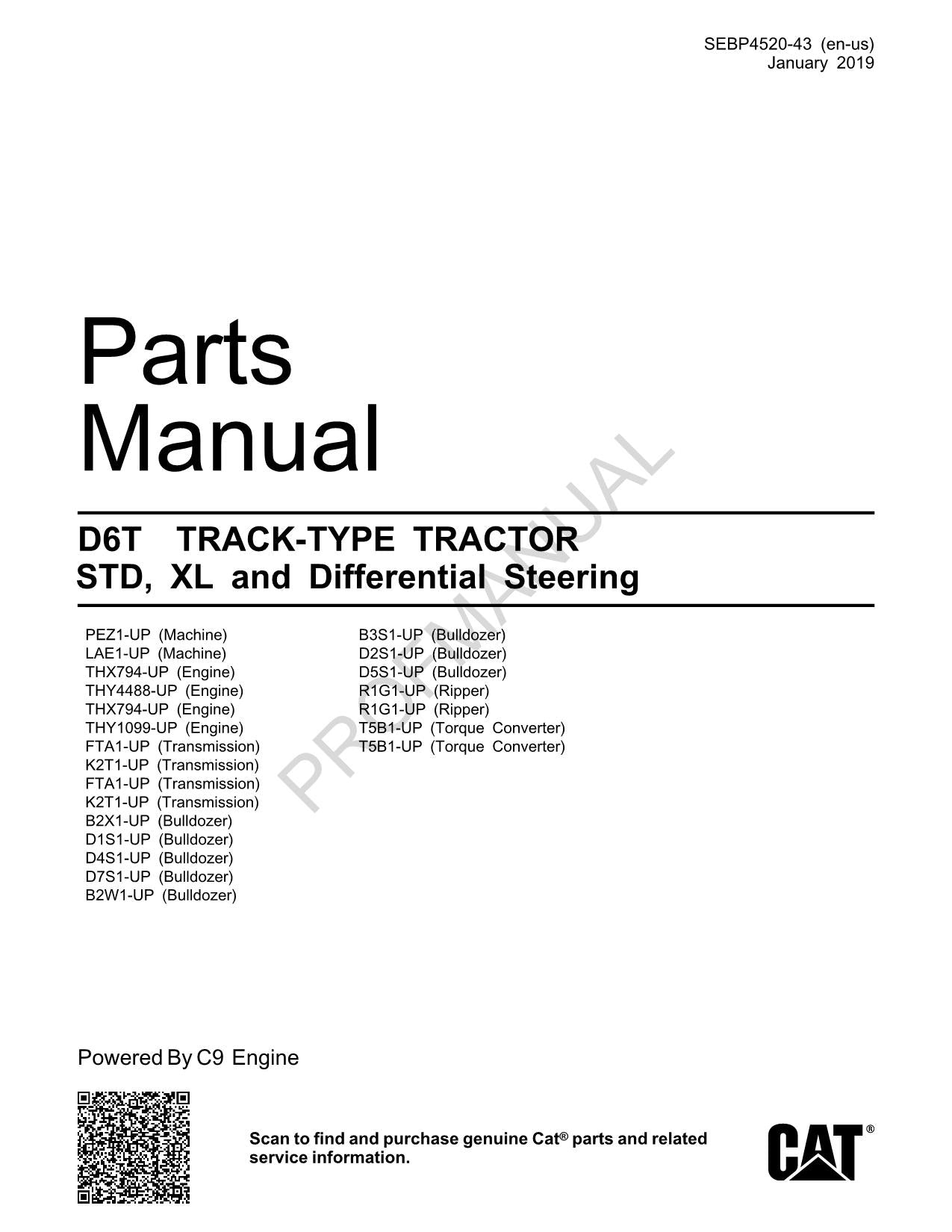 Catalogue de pièces détachées pour tracteur Caterpillar Cat D6T STD XL SEBP4520