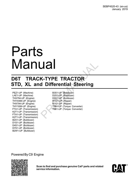 Catalogue de pièces détachées pour tracteur Caterpillar Cat D6T STD XL SEBP4520