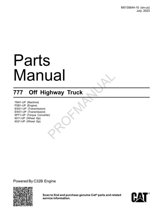 Manuel du catalogue des pièces détachées pour camions tout-terrain Caterpillar Cat 777 M0135644EN US