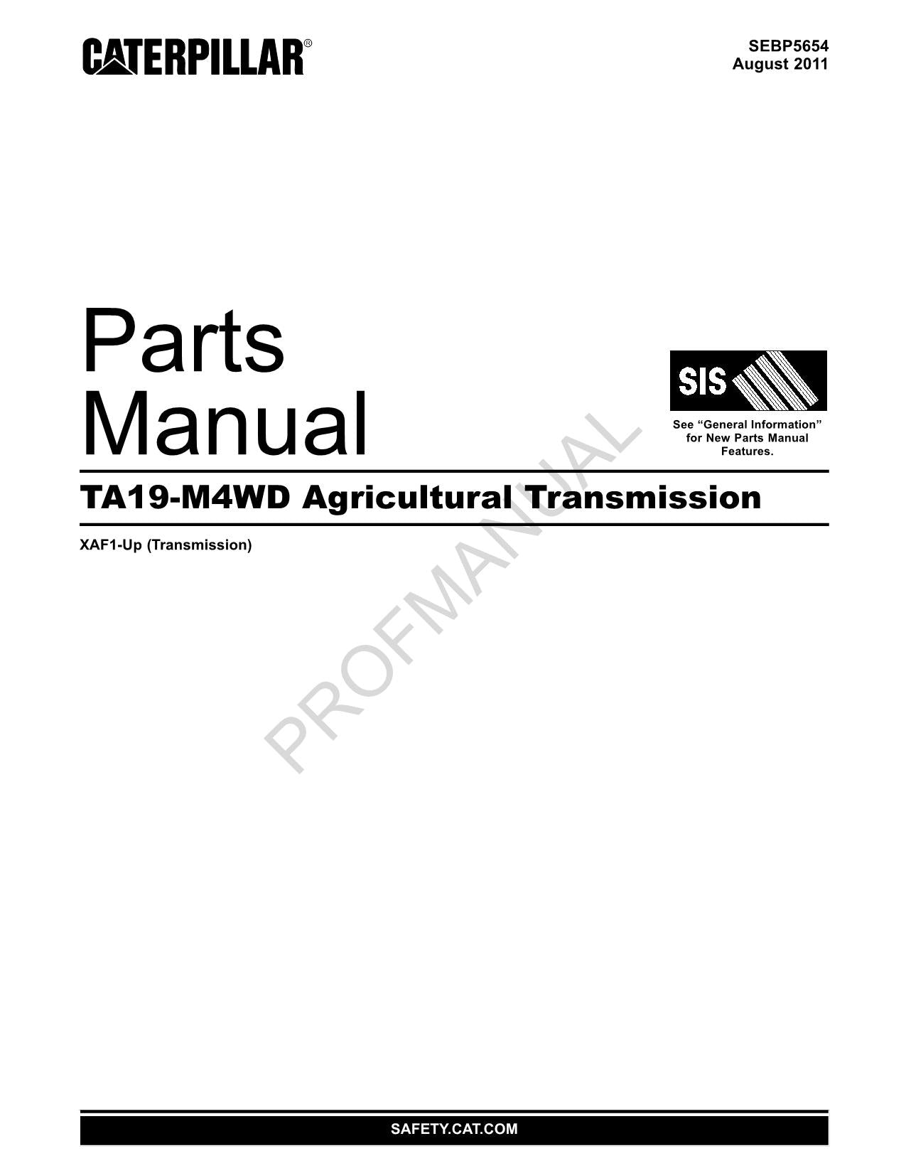 Caterpillar TA19 M4WD Agricultural Transmission Parts Catalog Manual ser XAF1-Up