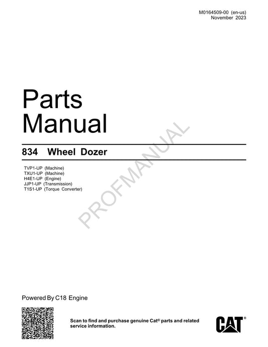 Caterpillar Cat 834 Wheel Dozer Parts Catalog Manual M0164509