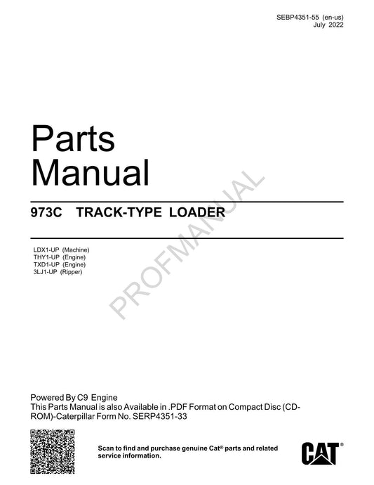 Caterpillar Cat 973C Track Type Loader Parts Catalog Manual