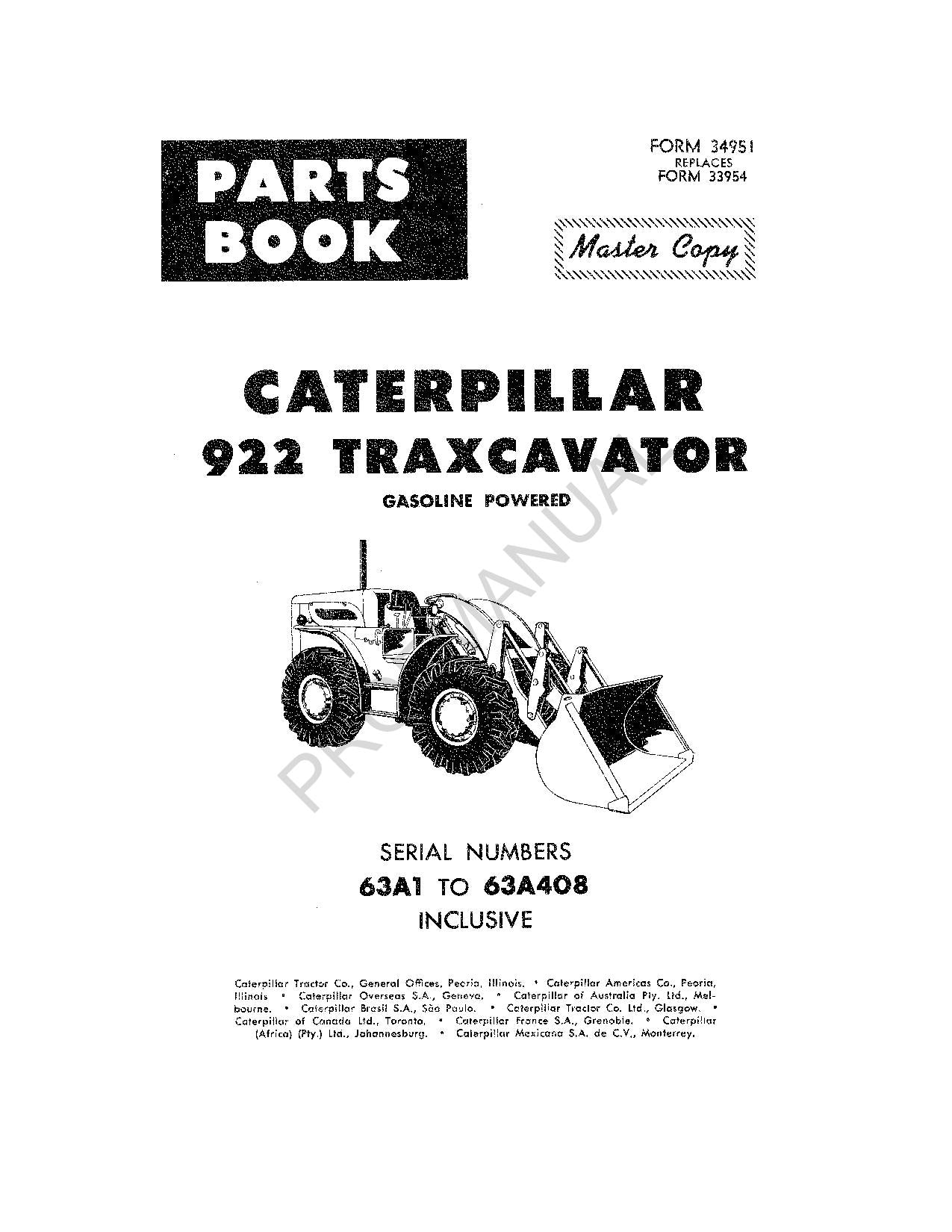 Caterpillar Cat 922 Traxcavator Track Loader Parts Catalog Manual ser 63A1 408