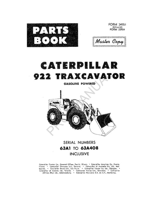 Caterpillar Cat 922 Traxcavator Track Loader Parts Catalog Manual ser 63A1 408