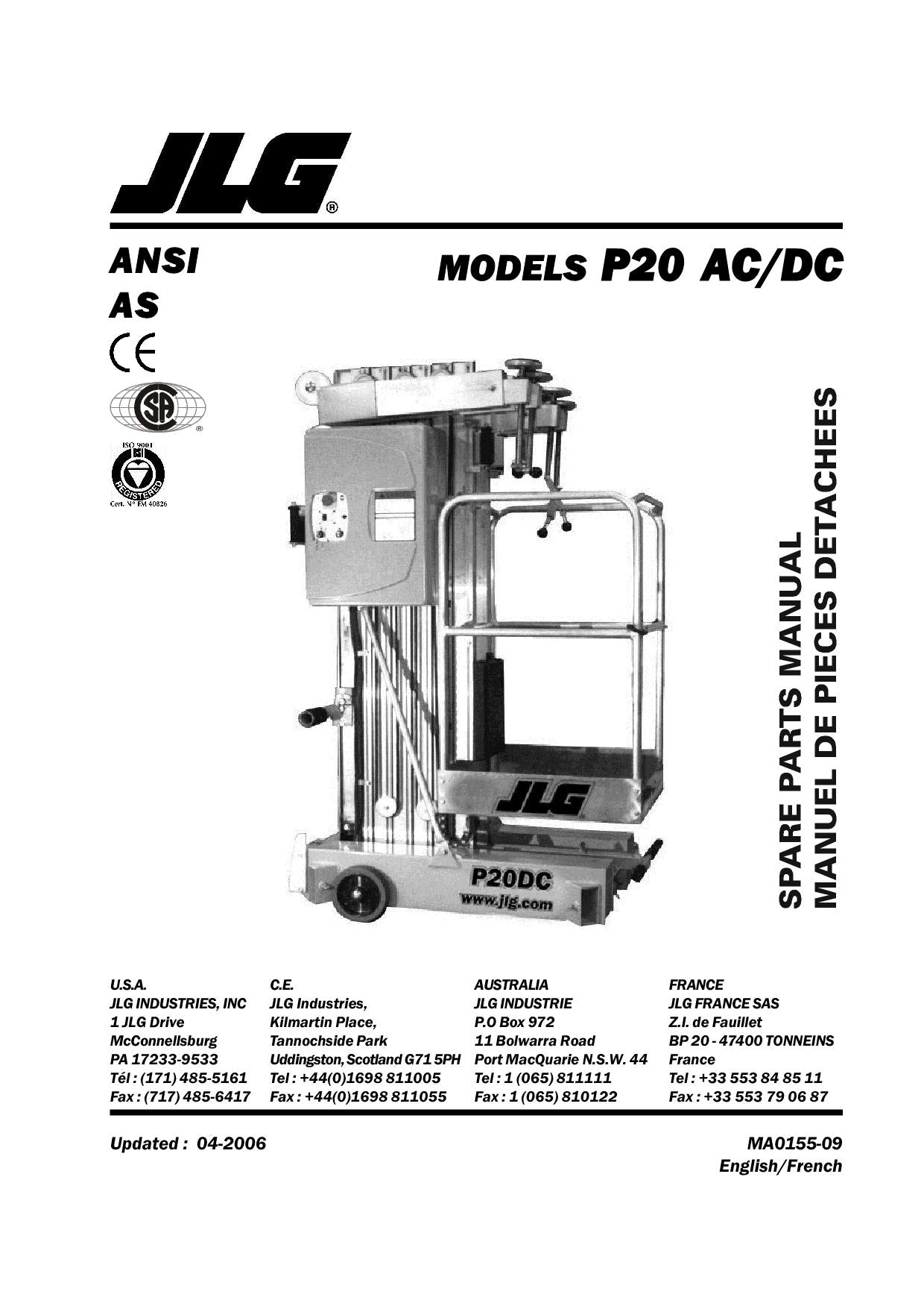 TOUCAN P20 Vertical Lift Parts Catalog Manual Multi language