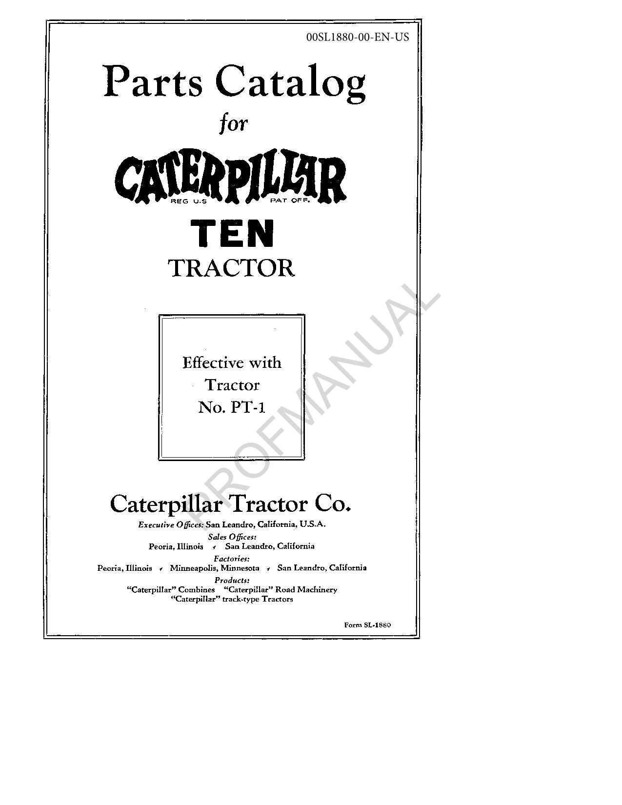 Caterpillar Cat Ten Tractor Parts Catalog Manual ser PT-1