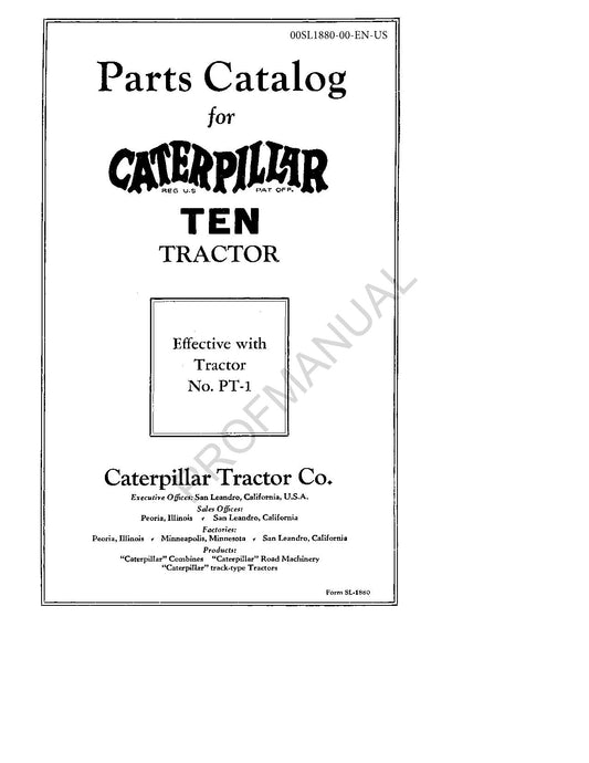 Caterpillar Cat Ten Tractor Parts Catalog Manual ser PT-1