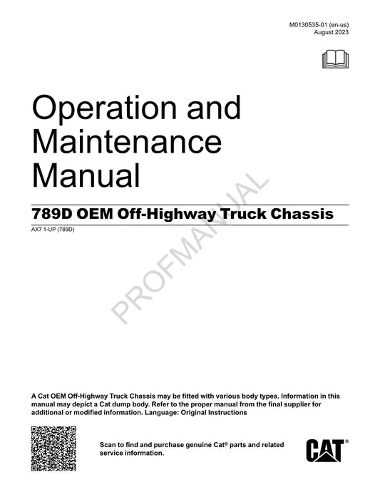 Caterpillar Cat 789D OEM Off Highway Truck Chassis Operators Maintenance Manual