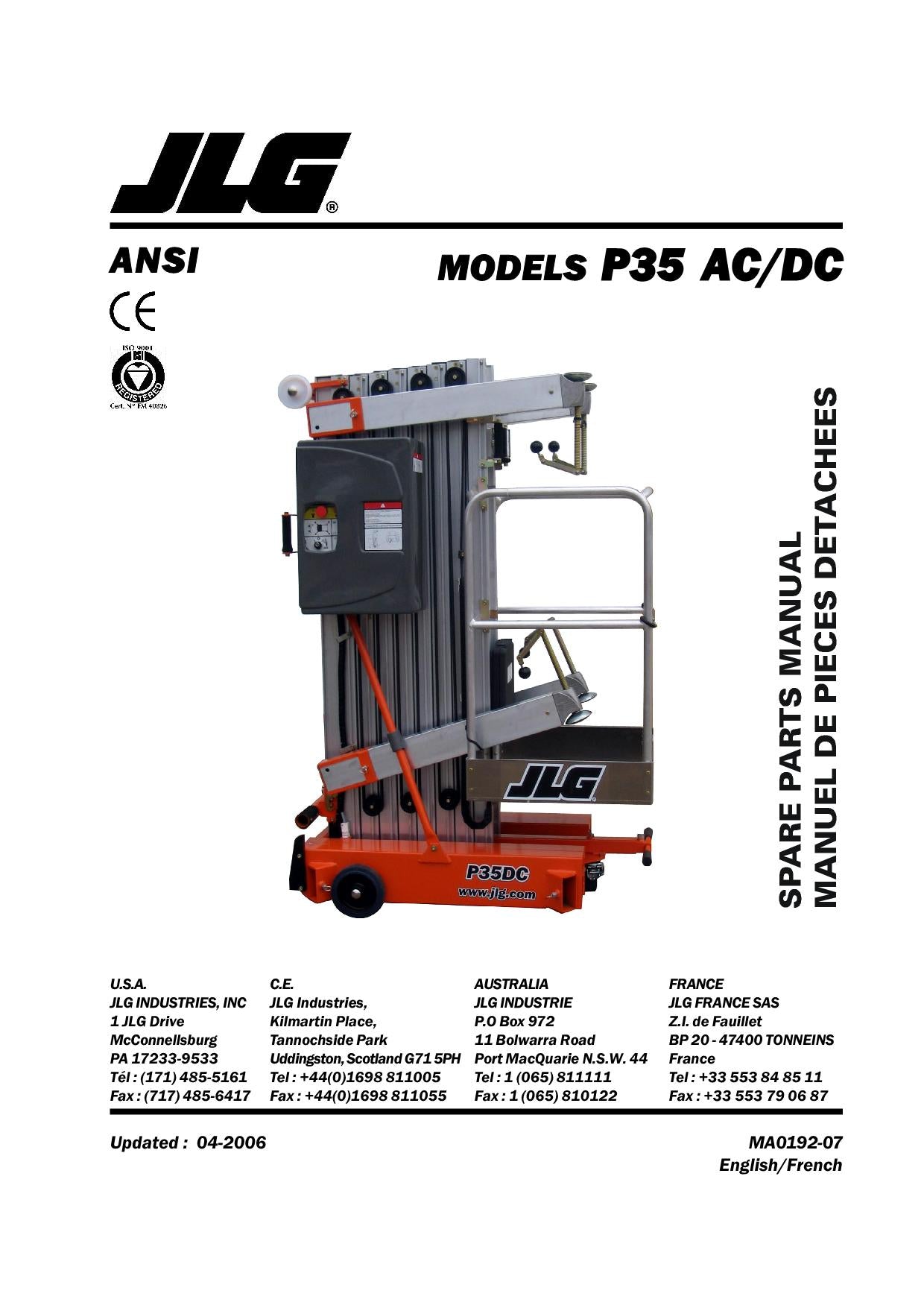 TOUCAN P35 Vertical Lift Parts Catalog Manual Multi language