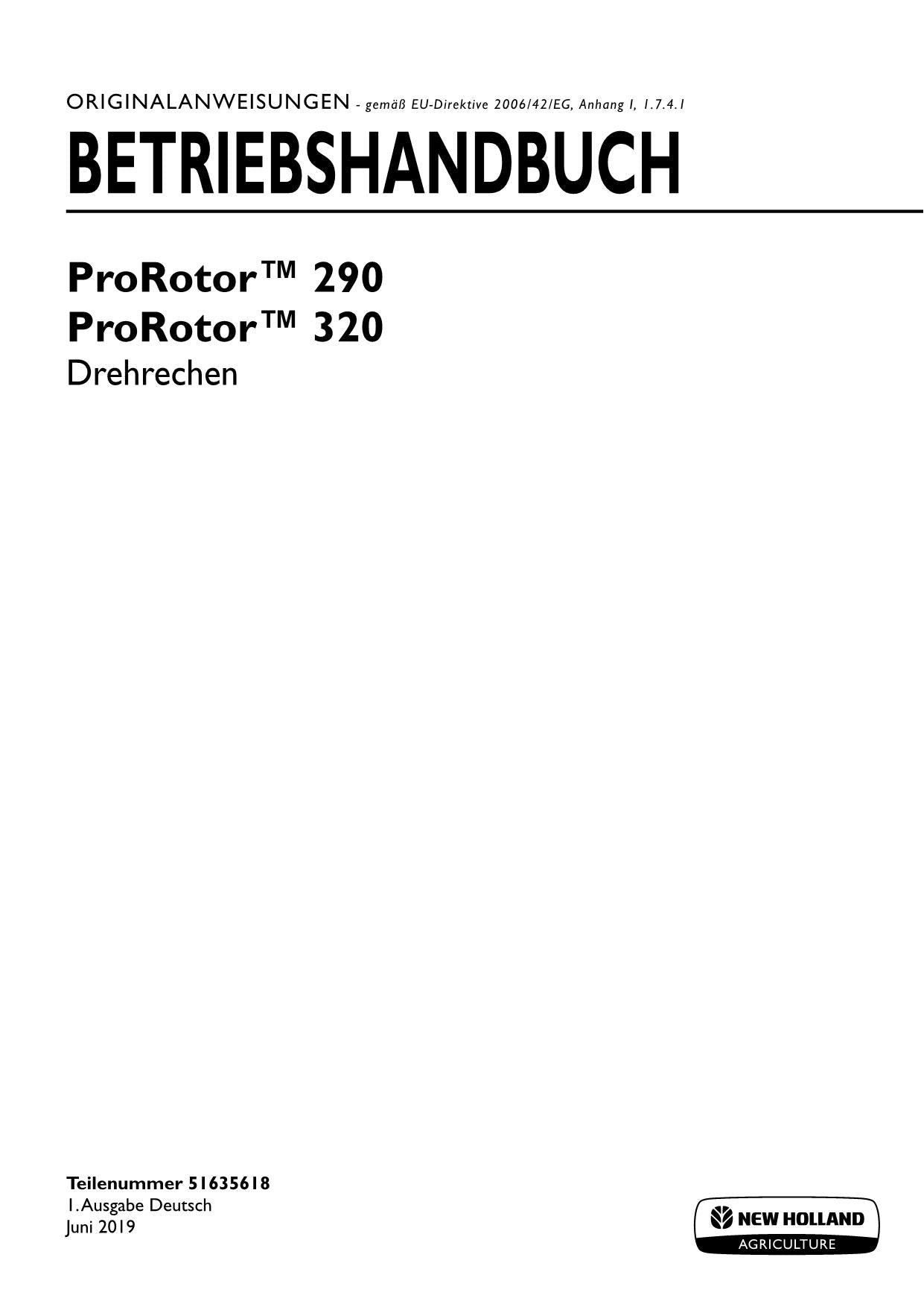 New Holland ProRotor 290 320 Manuel d'instructions