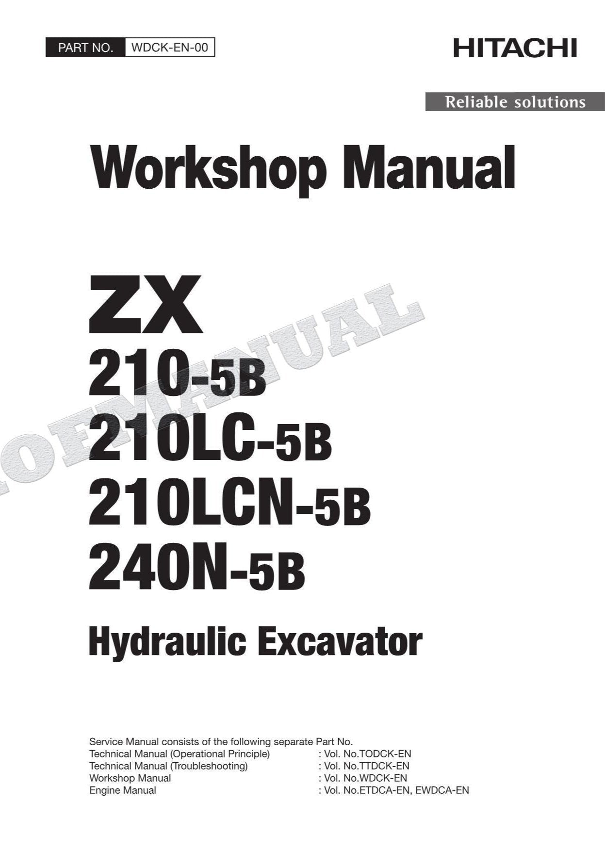 HITACHI ZX210LCN-5B ZX240N-5B Excavator Repair Service Workshop Manual