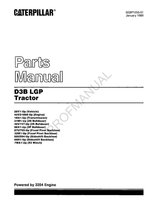 Manuel du catalogue des pièces détachées du tracteur Caterpillar Cat D3B LGP SEBP1253