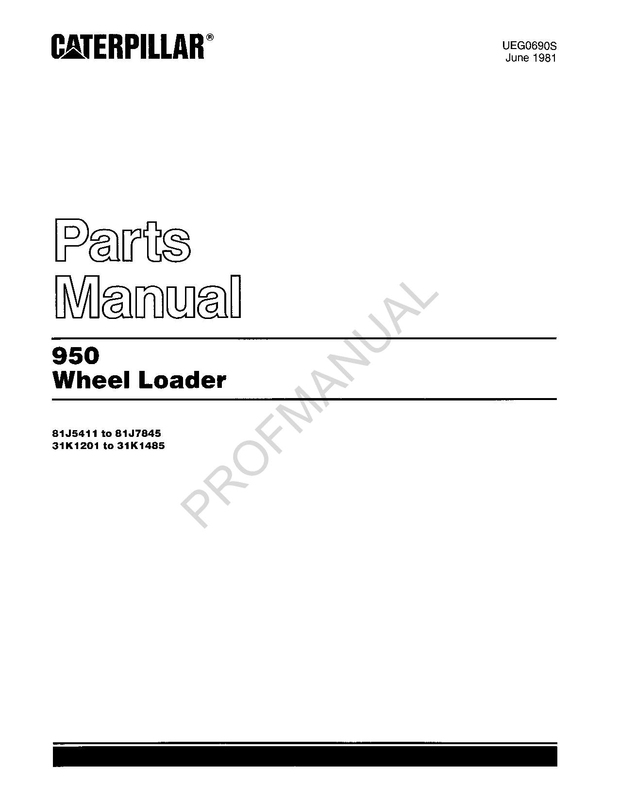 Caterpillar Cat 950 Wheel Loader Parts Catalog Manual UEG0690S