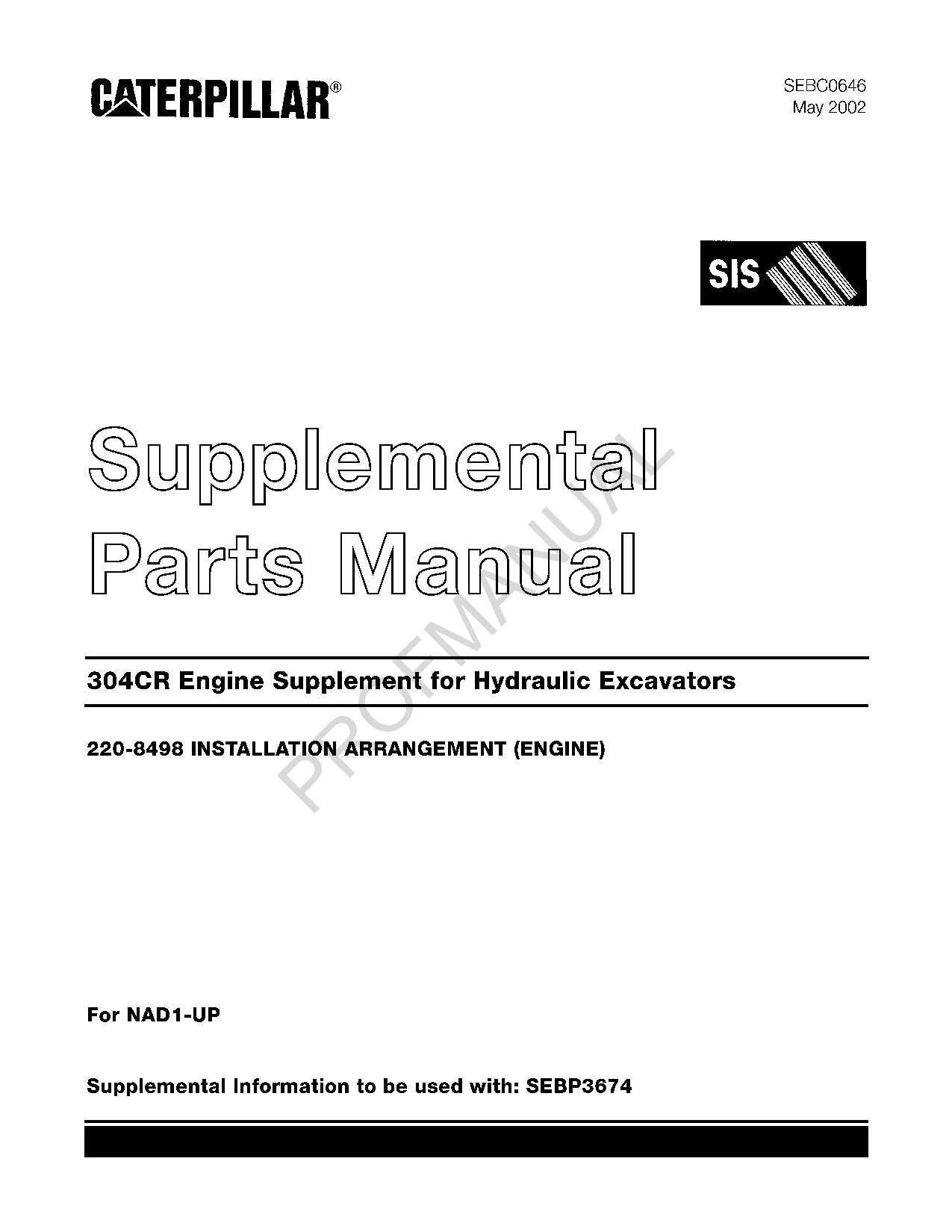 Caterpillar Cat 304CR Engine Supplement Excavator Parts Catalog Manual SEBC0646