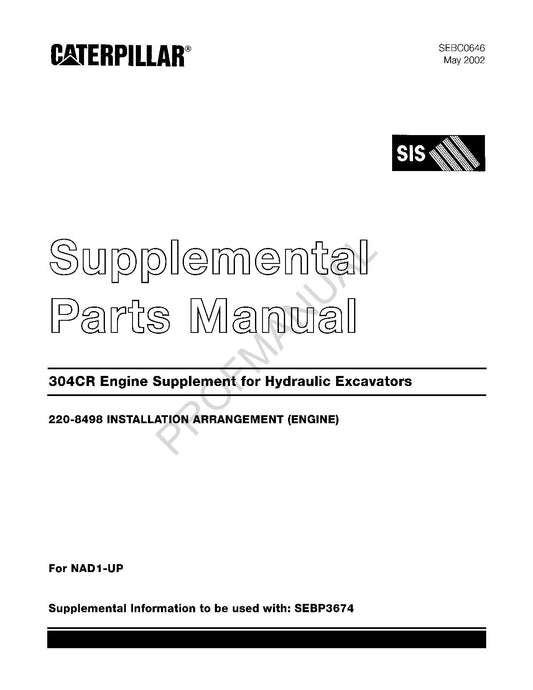 Caterpillar Cat 304CR Engine Supplement Excavator Parts Catalog Manual SEBC0646