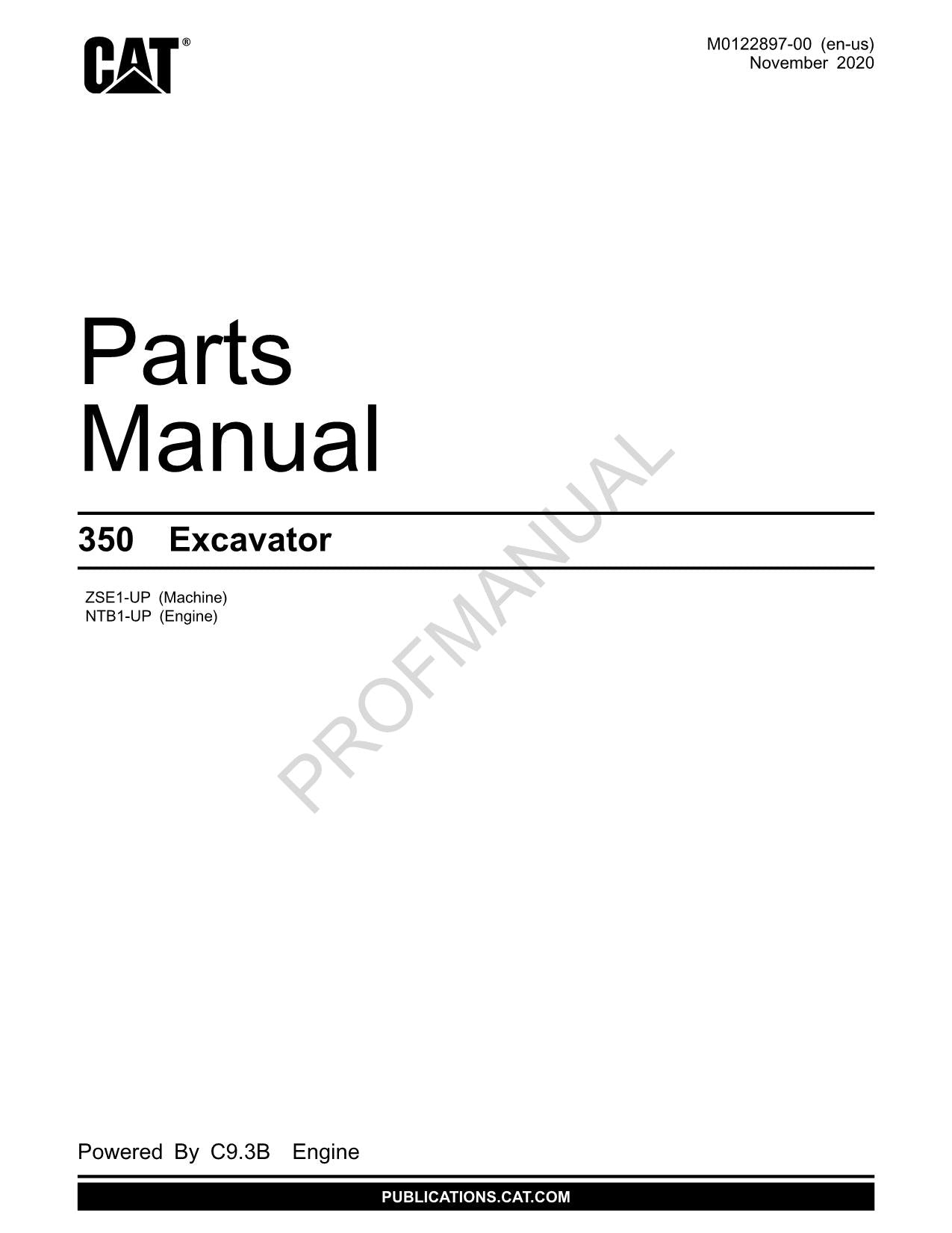 Caterpillar Cat 350 Excavator Parts Catalog Manual ser NTB1-Up ZSE1-Up