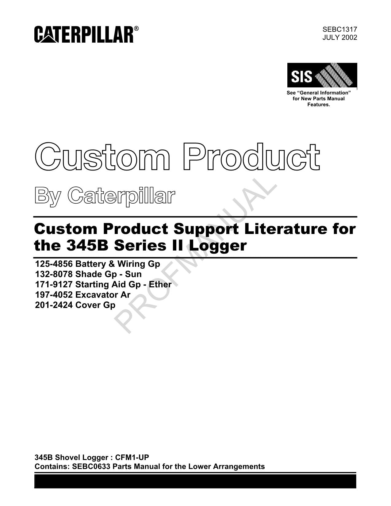 Caterpillar Cat 345B Series II Logger Custom Parts Catalog Manual SEBC1317