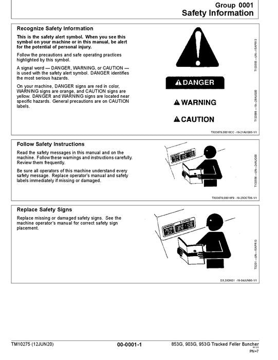 JOHN DEERE 853G 850 903G 900 953G 950 BUNCHER REPAIR TECHNICAL MANUAL TM10275